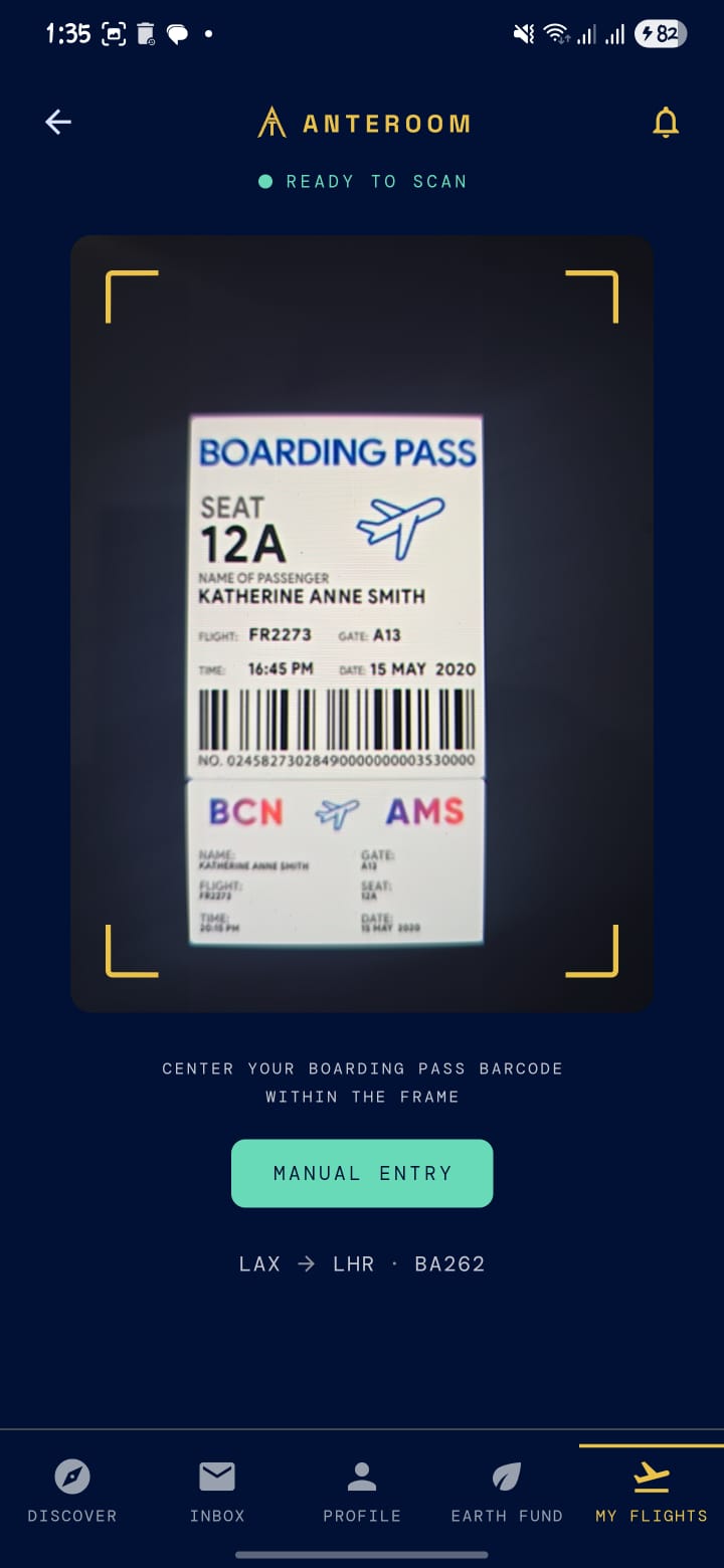 Boarding pass scanner screen